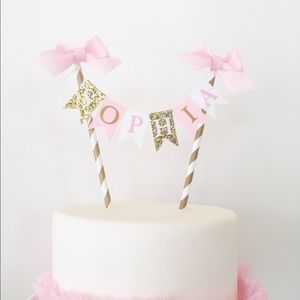 Pink Gold Glitter Cake Topper Personalized